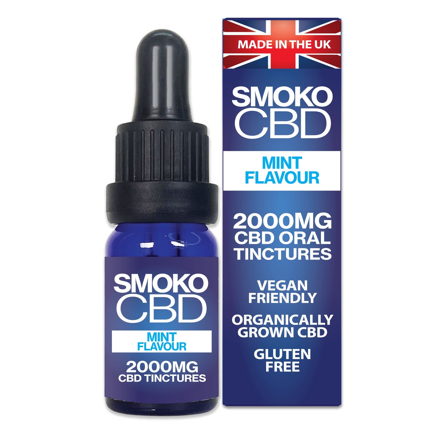 SMOKO's 2000MG Mint Flavour CBD Tinctures are made from the highest quality CBD extract from organically grown cannabis sativa plants and are Vegan Friendly