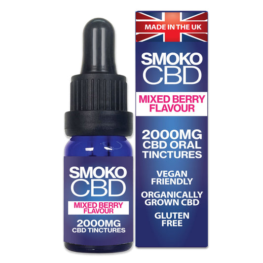 SMOKO CBD Mixed Berry Flavour 2000MG CBD Tinctures are made from the highest quality CBD extract from organically grown cannabis sativa plants and are Gluten Free