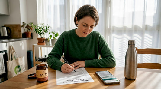 Woman reviewing CBD gummies checklist