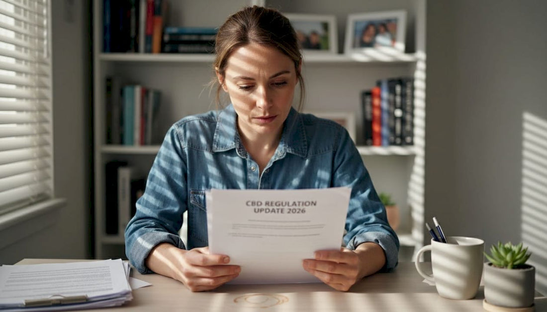 Woman reading UK CBD law update at desk