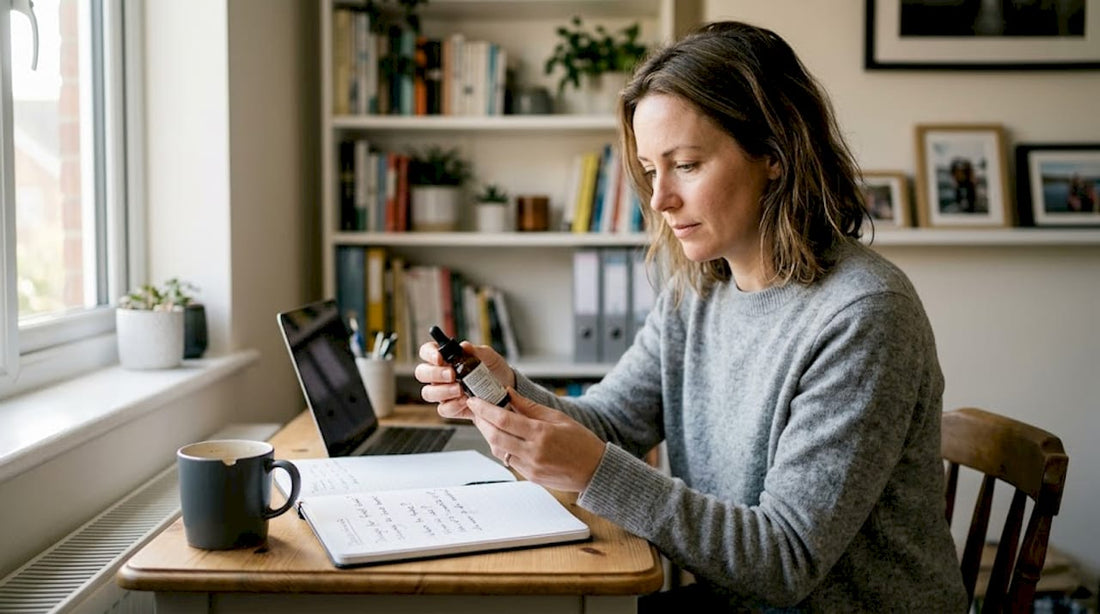 Woman starting CBD routine in home office
