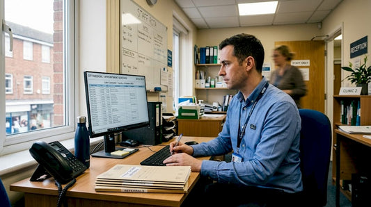 Clinic administrator reviews appointment schedule