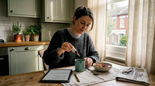 Woman adds CBD oil to morning tea