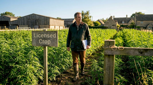 UK hemp farmer walking in licensed field