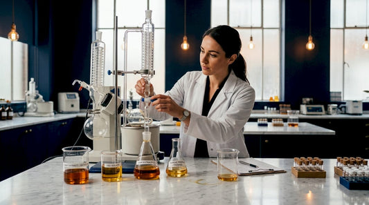 Lab technician monitors CBD oil extraction equipment