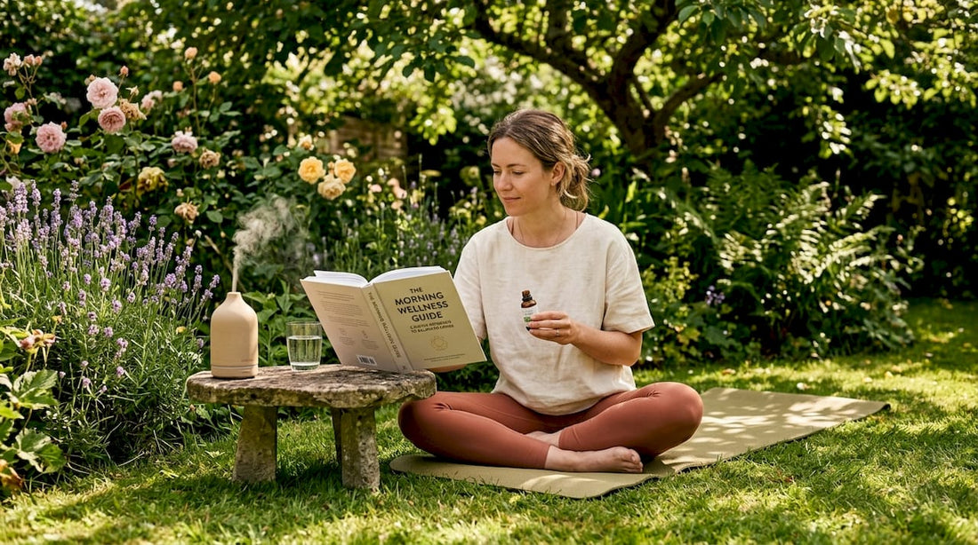 Woman doing morning CBD wellness routine