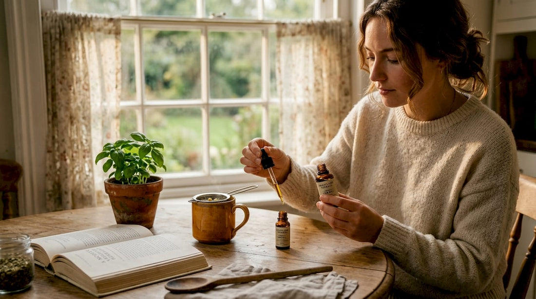 Woman preparing CBD oil in kitchen
