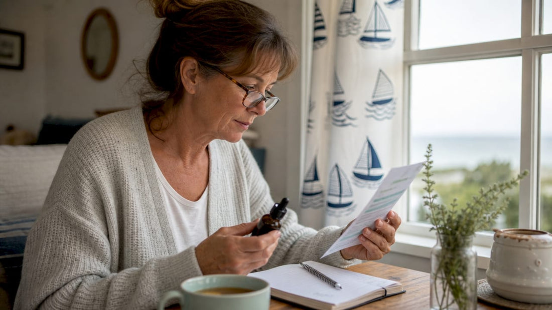 Woman reviewing daily CBD safety guidelines at home