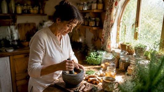 Woman preparing natural pain relief supplements