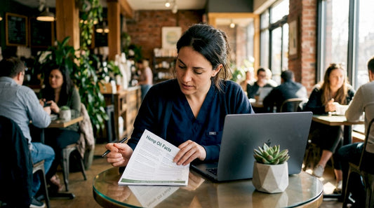 Healthcare professional reviewing hemp oil information