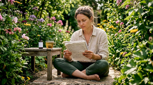 Woman studying CBD for mental clarity at home