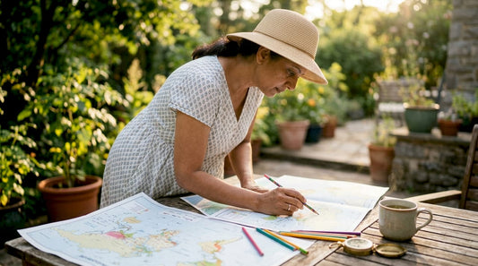Woman examining global cannabis cultivation maps