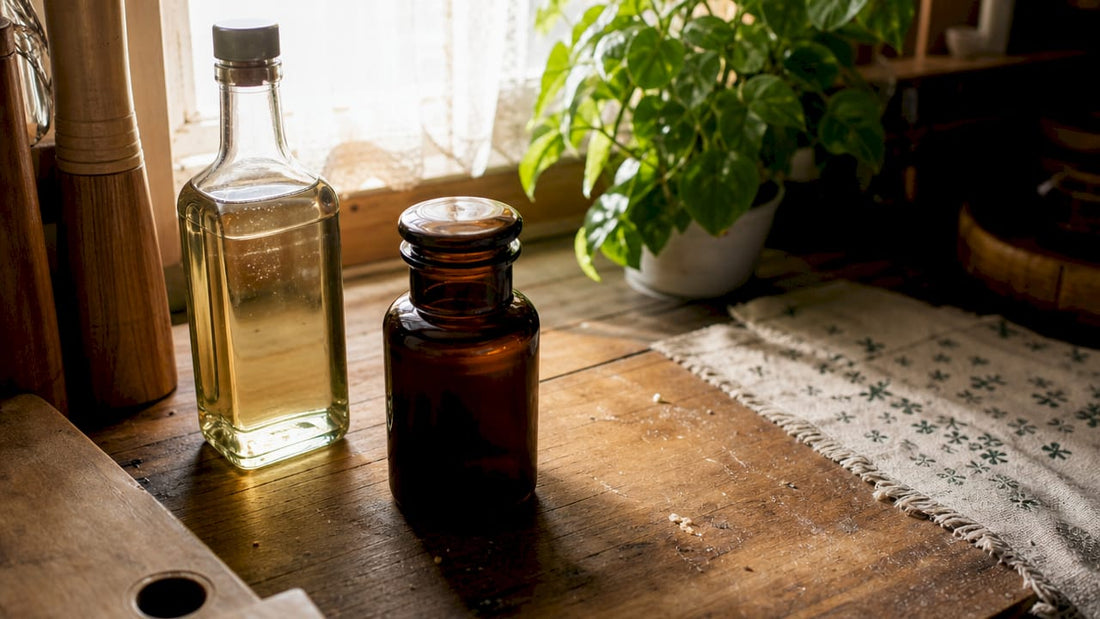 MCT oil bottles stored on kitchen counter