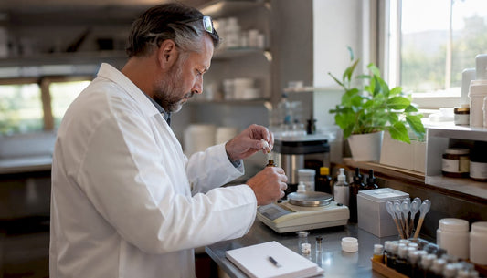 Pharmacist measuring tasteless CBD oil in lab