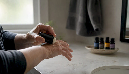 Applying CBD cream to arthritic knuckles