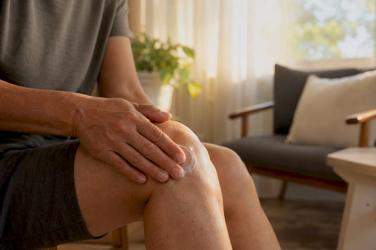 Person applying CBD cream to knee
