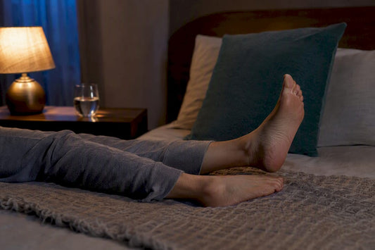 Lower legs moving restlessly beside bed