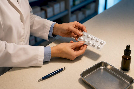 Pharmacist assessing CBD and ibuprofen together