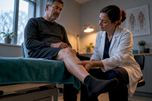 Clinician assessing lower-leg muscle spasticity