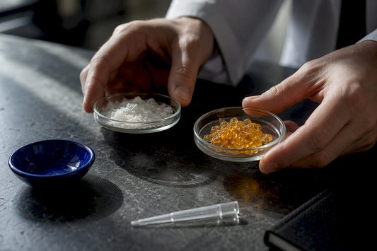 Measured cannabinoid samples compared on laboratory bench