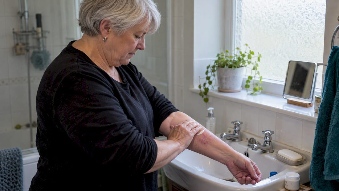 Adult applying cream to shingles-affected skin