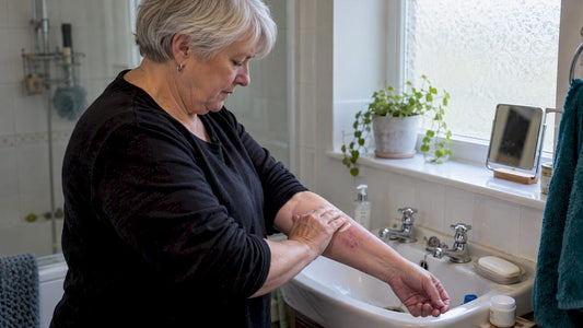 Adult applying cream to shingles-affected skin