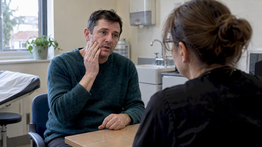 Adult discussing facial pain with clinician