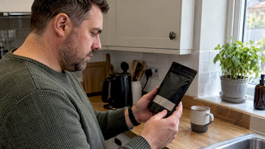 Buyer inspecting a CBD supplement label