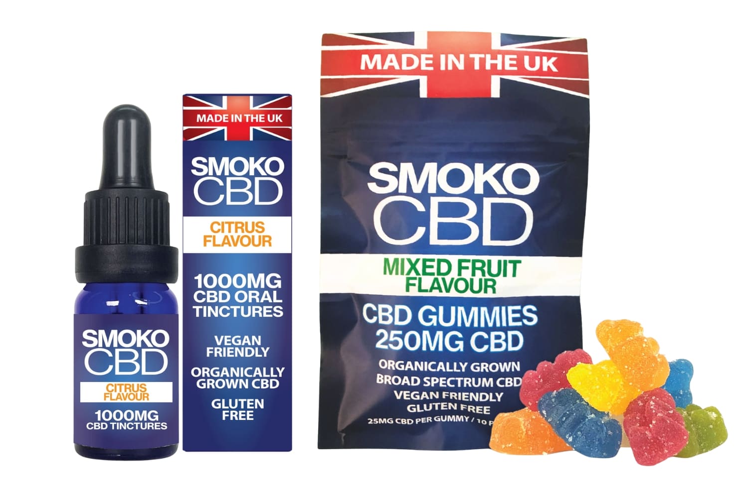 ORGANIC CBD 1000MG CBD Tinctures Citrus Flavour + 250MG CBD Gummy Bears - Made in the UK CBD