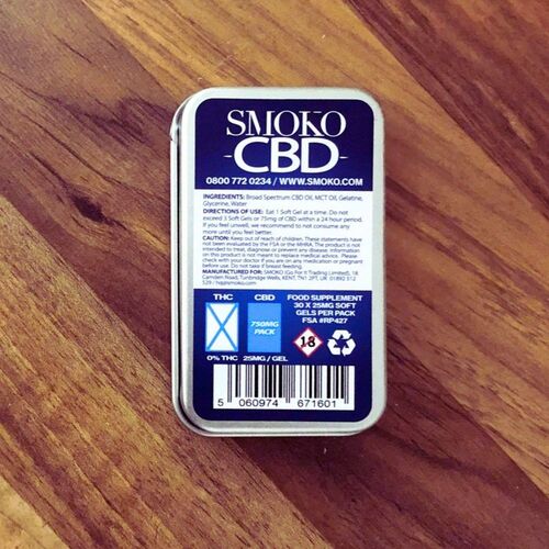 SMOKO CBD Soft Gels from Broad Spectrum CBD Extract Made in the UK