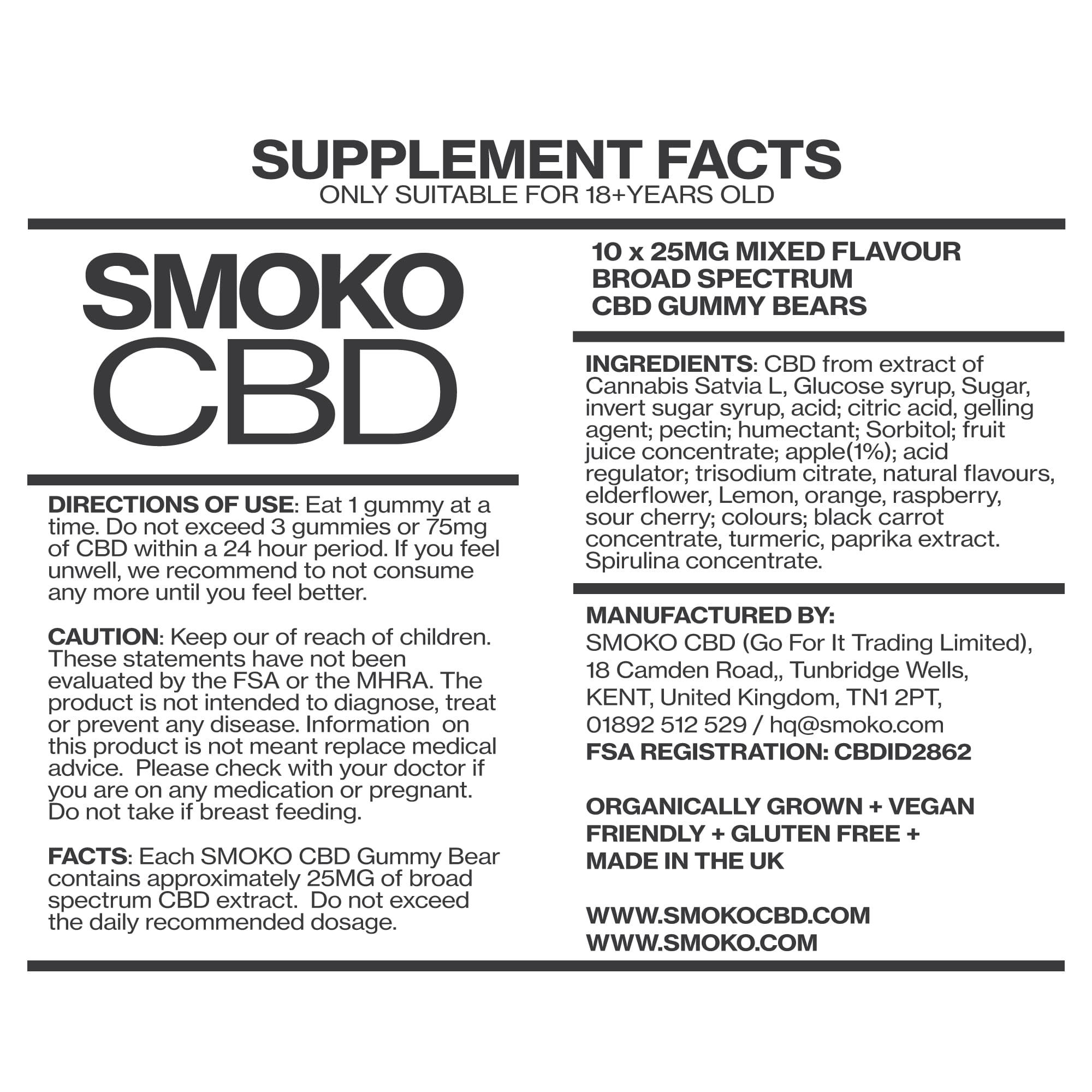SMOKO CBD Gummy Bears - 250MG Broad Spectrum CBD Gummies