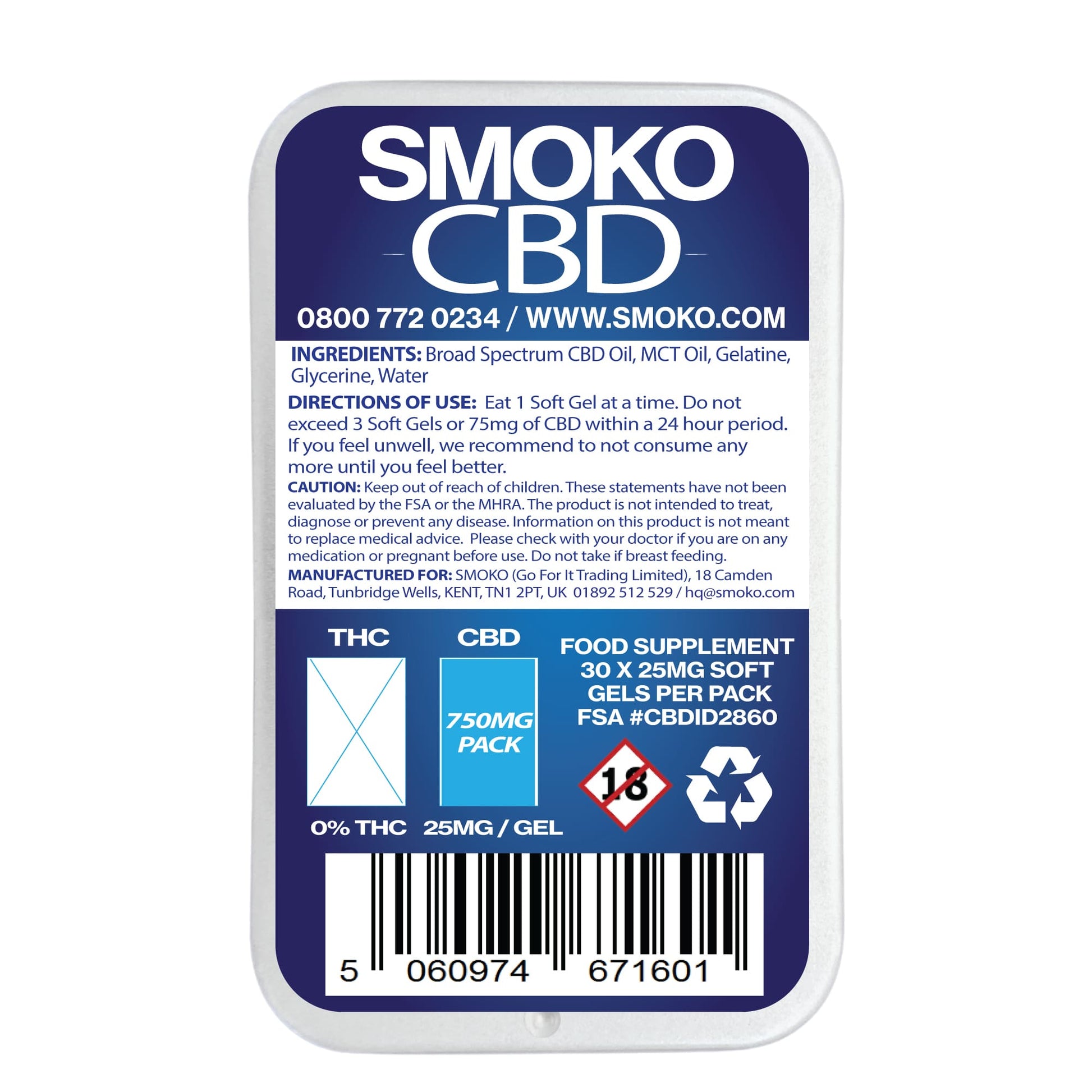 SMOKO CBD Broad Spectrum 750MG Soft Gel Capsules SMOKO CBD Broad Spectrum 750MG Soft Gel Capsules