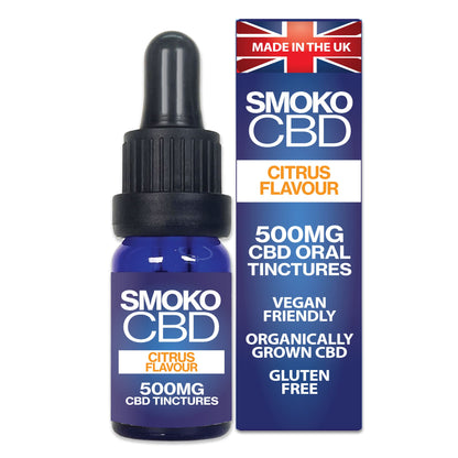 SMOKO's 500MG Citrus Flavour CBD Tinctures are made from the highest quality CBD extract from organically grown cannabis sativa plants and are Vegan Friendly