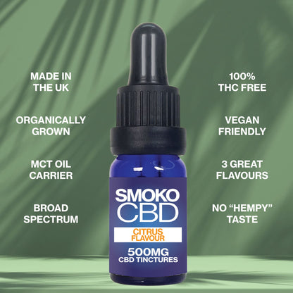SMOKO CBD Citrus Flavour 500MG CBD Tinctures - 100% THC FREE, Organically Grown + Broad Spectrum