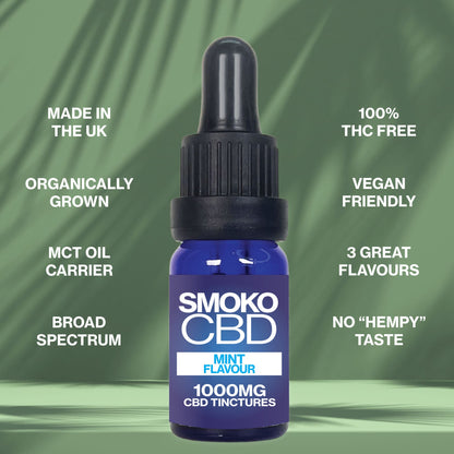 SMOKO CBD Mint Flavour 1000MG CBD Tinctures - 100% THC FREE, Organically Grown + Broad Spectrum