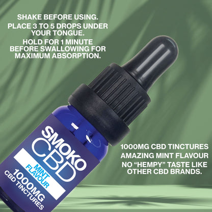 SMOKO CBD Mint Flavour 1000MG CBD Tinctures - How To Use CBD Tinctures